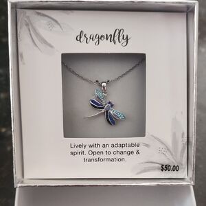 Dragonfly Silver Necklace with Blue Accents